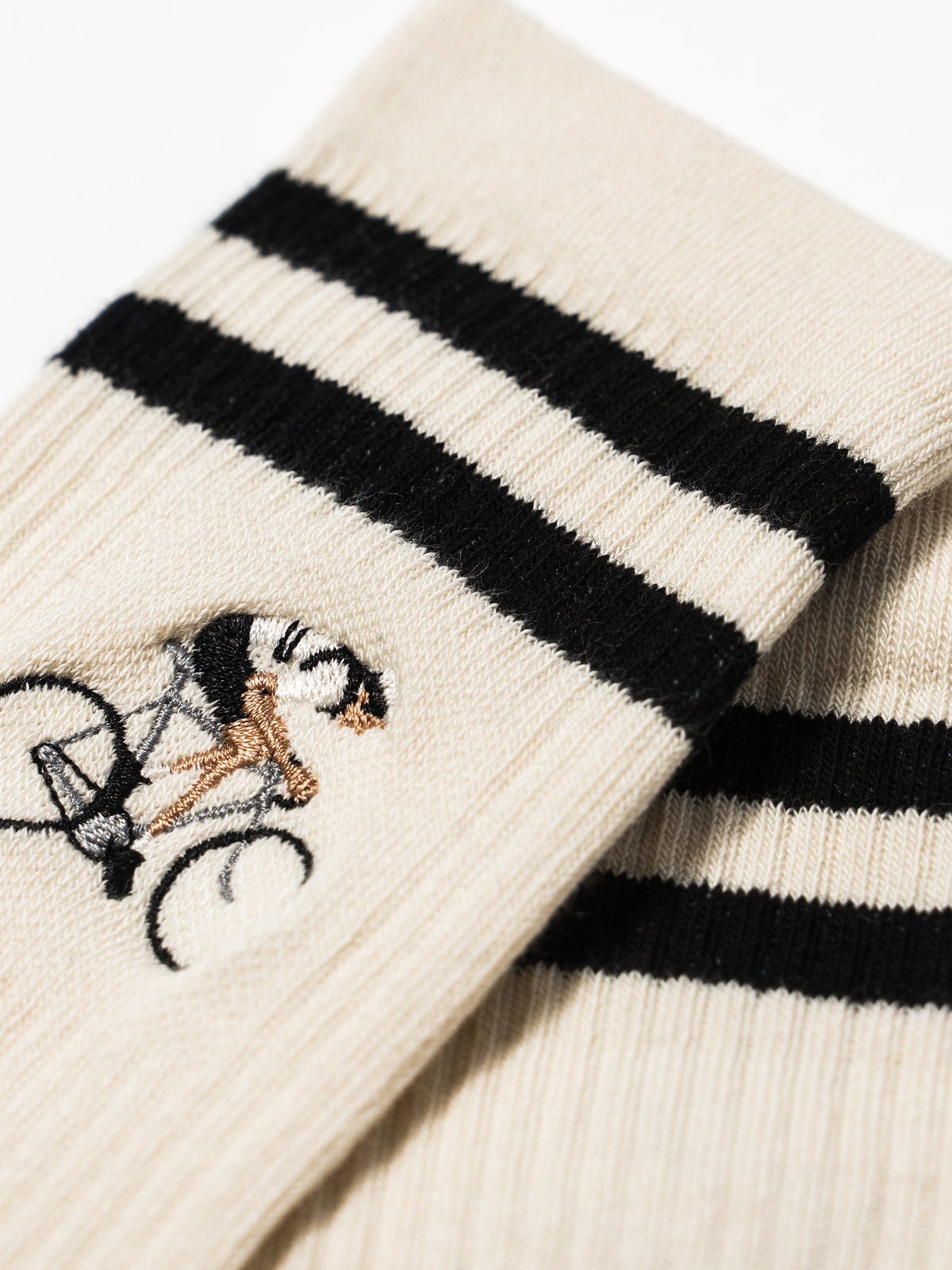 Le Patron Crew Cyclist Socks - Ecru/Black