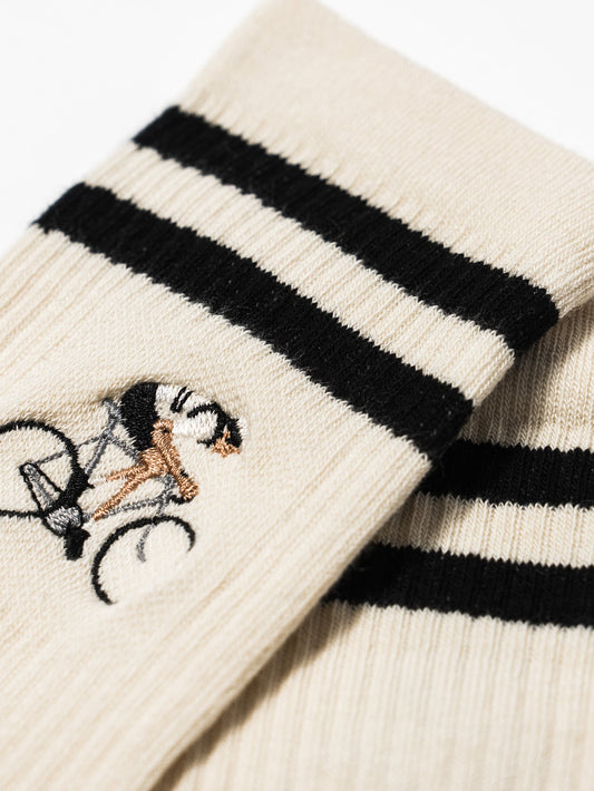 Le Patron Crew Cyclist Socks - Ecru/Black