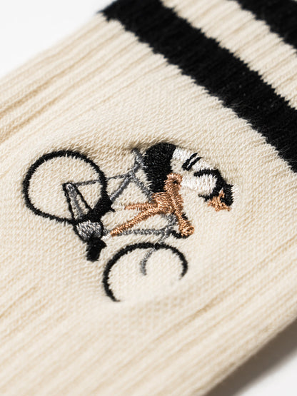 Le Patron Crew Cyclist Socks - Ecru/Black