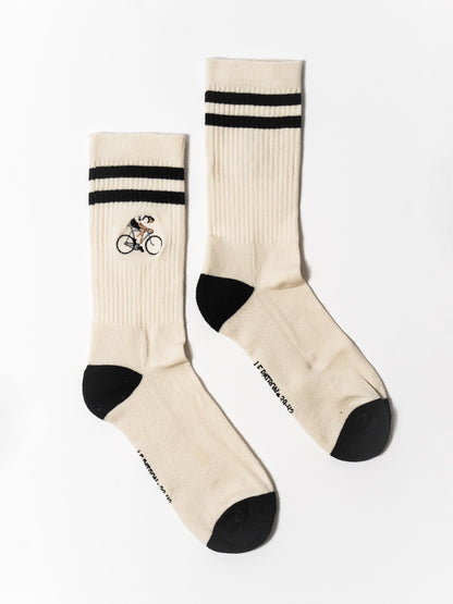 Le Patron Crew Cyclist Socks - Ecru/Black